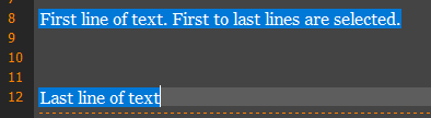 All lines selected, middle lines don't show selection