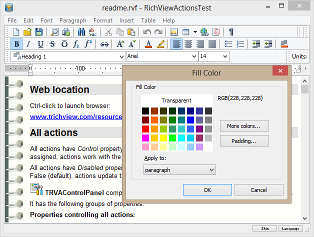 Main window of the ActionTest demo