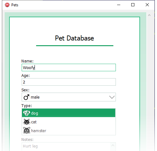 ScaleRichView document as a database input form
